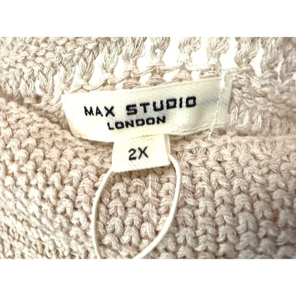 Max Studio Womens Plus Beige Knit Crew Neck Open Weave Dolman Sweater Sz 2X New - Picture 6 of 10
